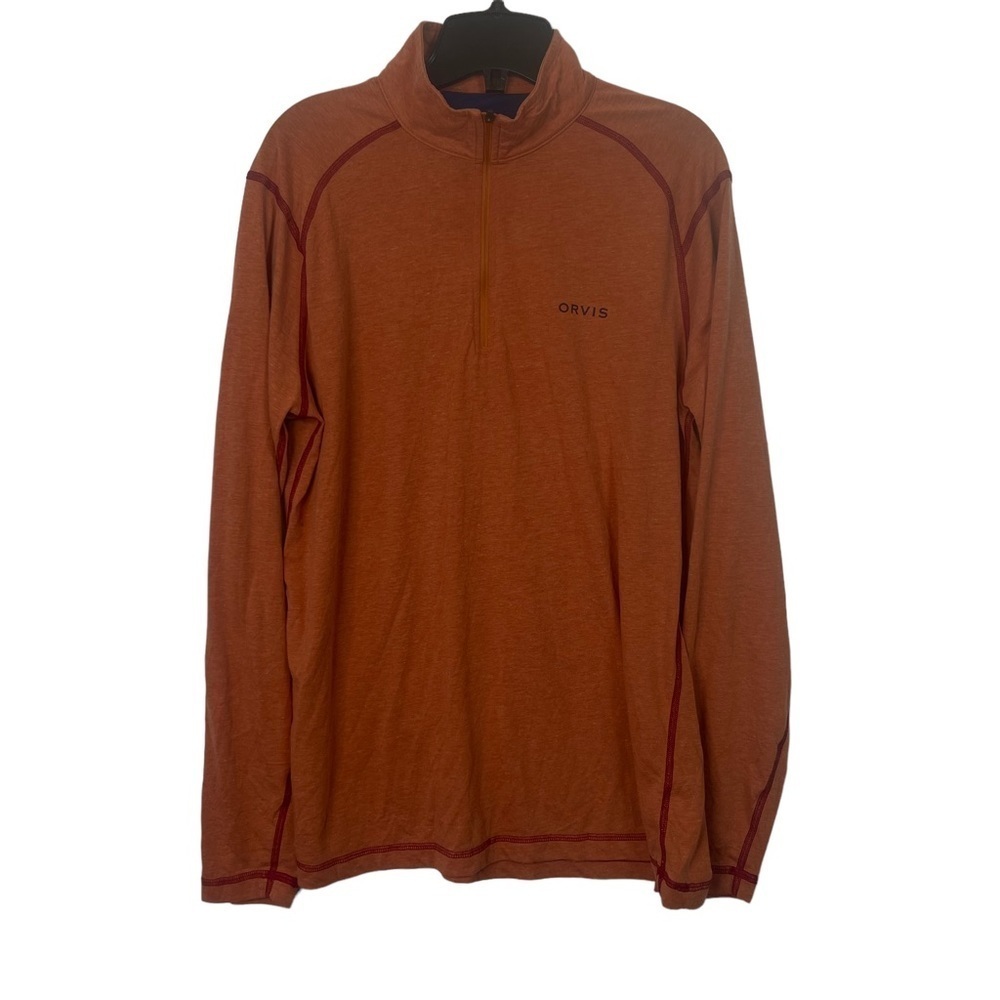 Orvis Orange 1/4 Zip Pullover Sweater Activewear Long Sleeved T-Shirt Size Med